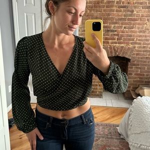 Anthropologie Sage Green Polka Dotted Top